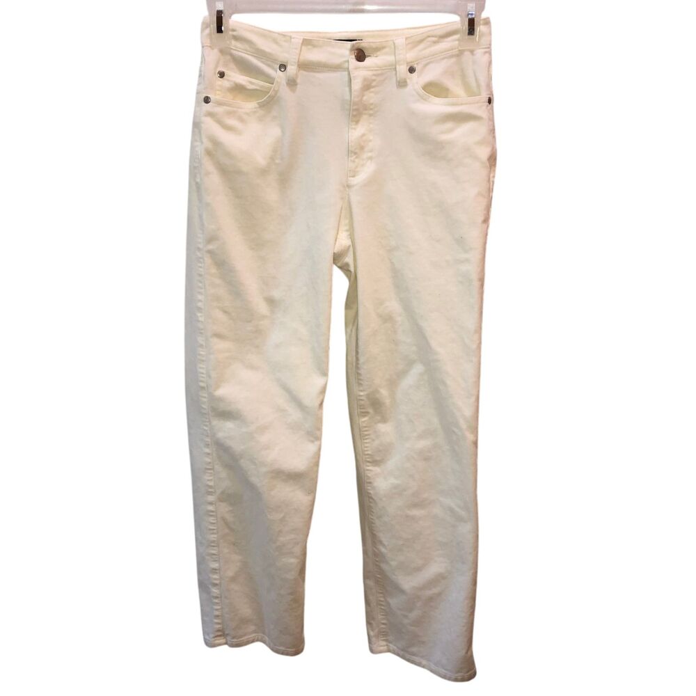 Eileen Fisher Size 2 Ivory Organic Cotton Stretch Straight Leg Corduroy Pants